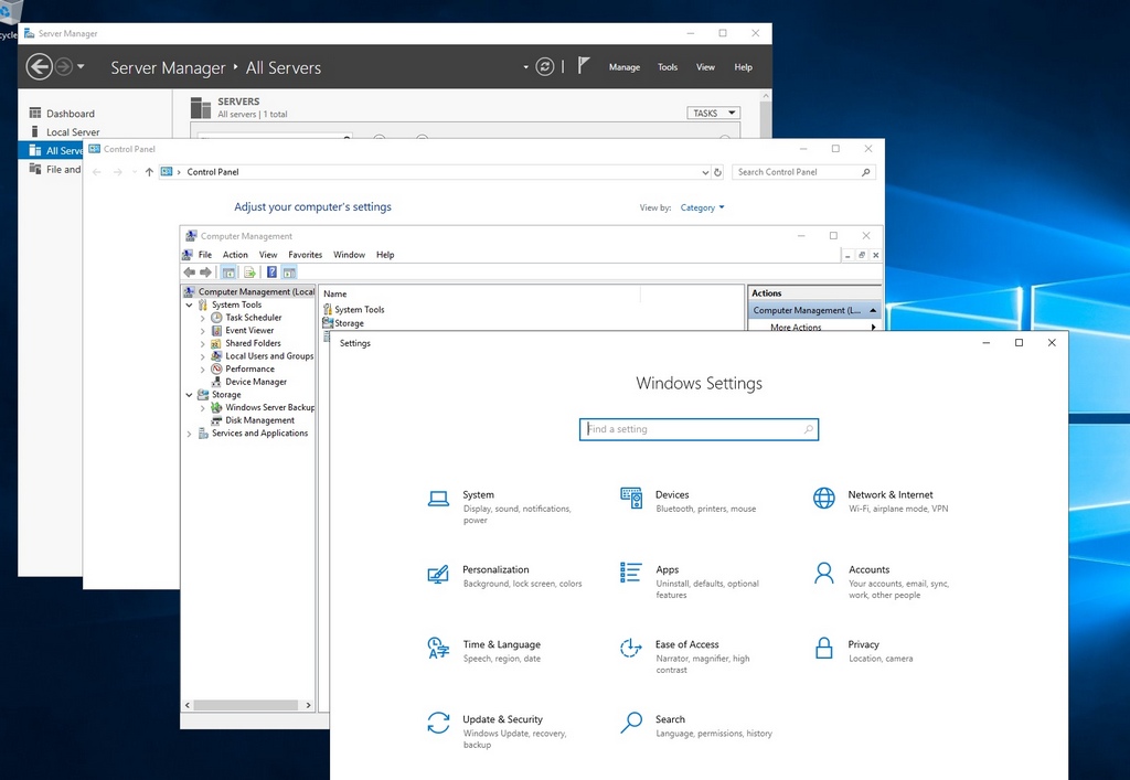 Панели Windows 10 Server
